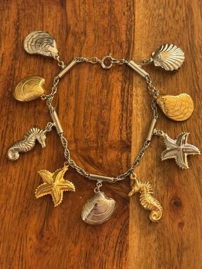Two-Tone Gold & Silver Seashell Vintage Charm Bracelet